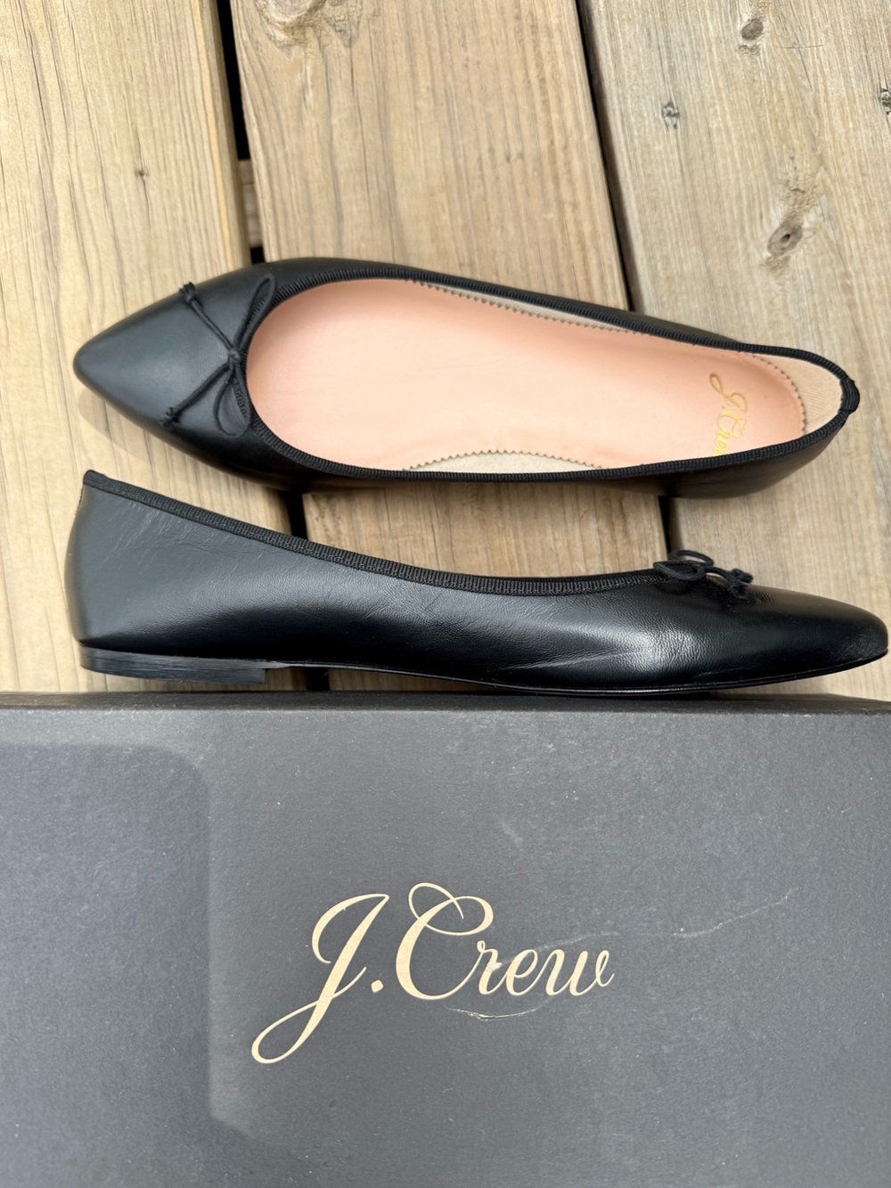 J.Crew Gemma Leather Ballet Flats Black Pointed Toe NWB Size 8 AQ723 - Picture 2 of 6